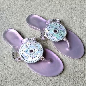 Jack Rogers holographic jelly flip flops